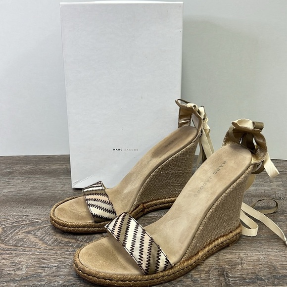 Marc Jacobs Open Toe Ankle Tie Espadrille Wedge Size Eu 40/ US 10 - Picture 2 of 13